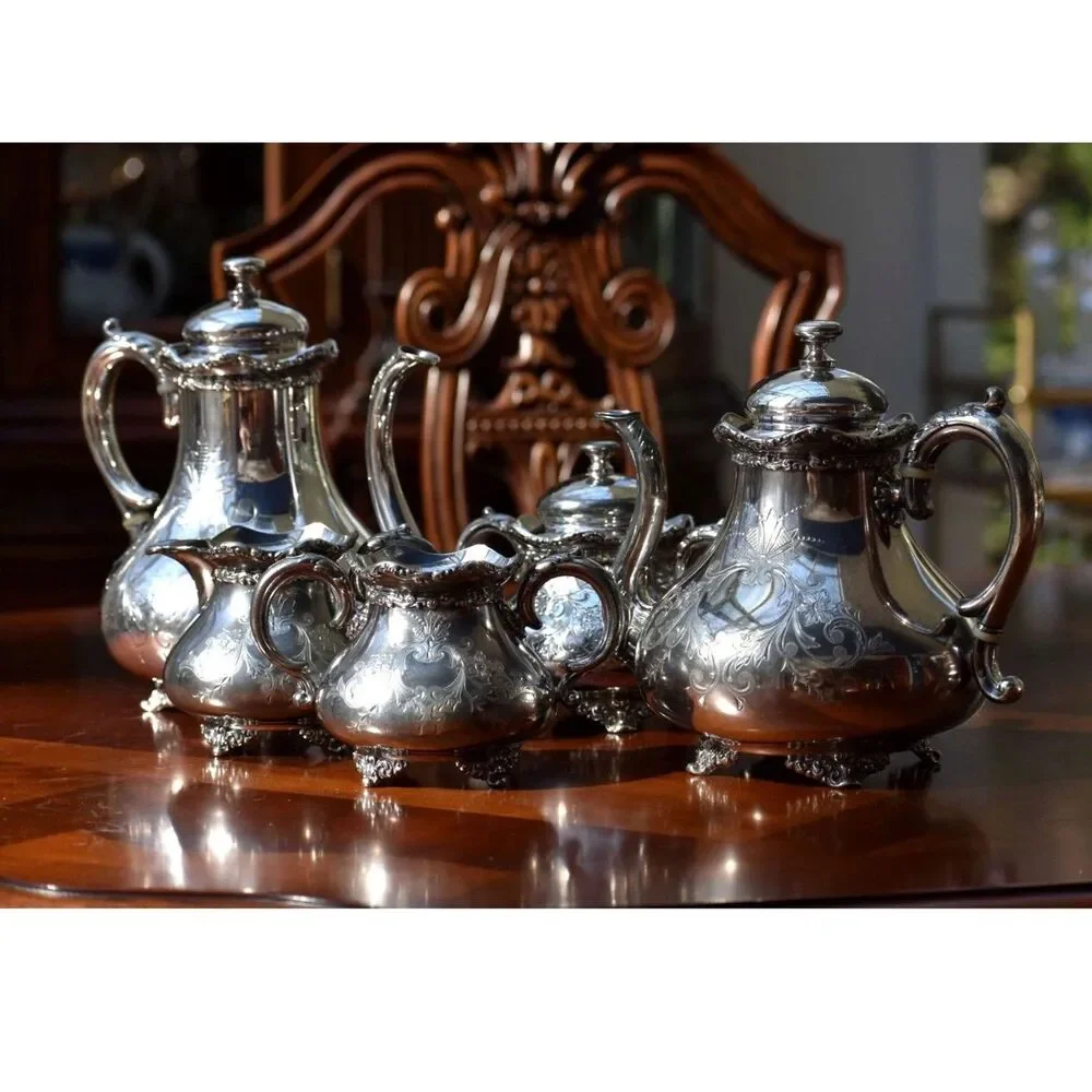 Victorian Meriden B Company Silverplate Tea Set - Complete 5 Pieces Pattern 2023